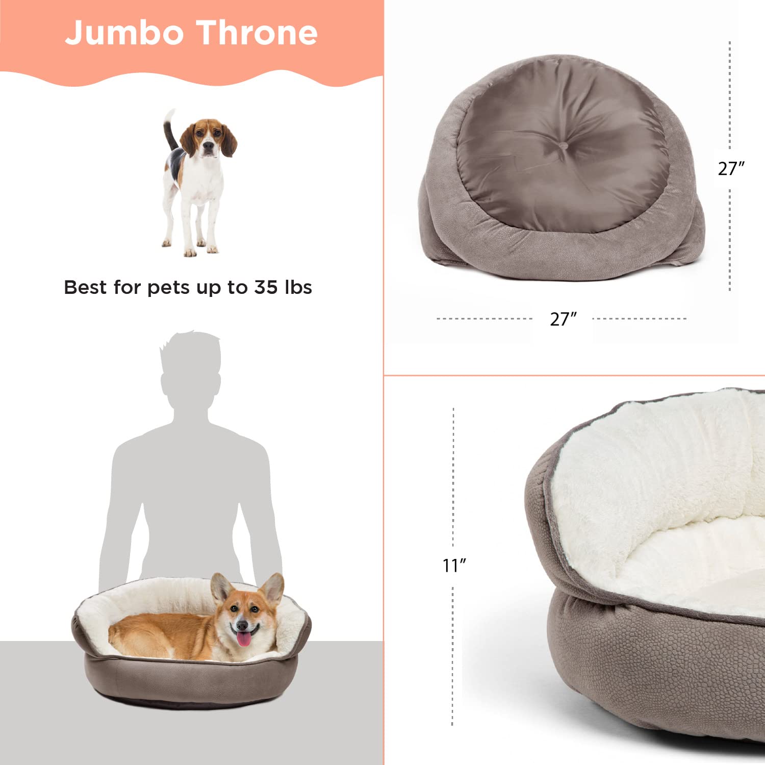 Best Friends By Sheri Pet Throne Gray Jumbo Round Orthopedic Cat And Dog